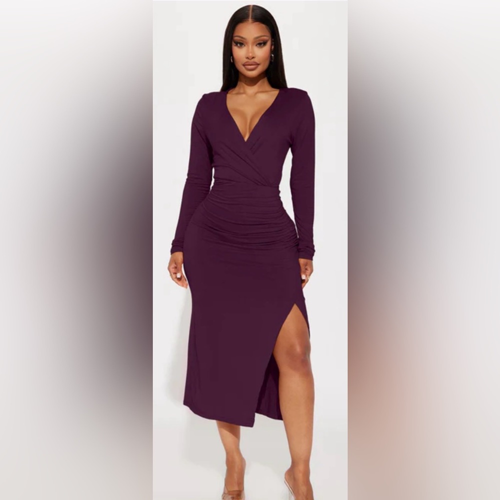 Fashion Nova Long Sleeve Wrap Dress in Plum/Purple size Small Rouched